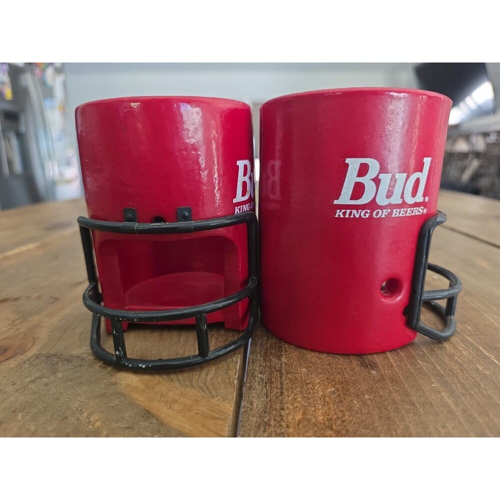 Vintage Pair Budweiser Football Helmet Beer Soda Can Koozie Coozie USA